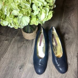 Valentina Rangoni Leather Navy Heel Pumps Shoes 9